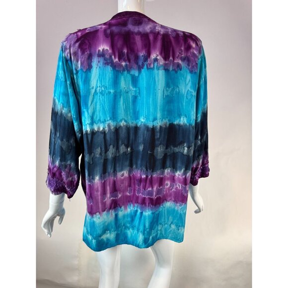 Vintage Indian Tropical Fashion Tie-Dye Tunic Top One Size 100% Rayon Embroidere - Picture 2 of 16